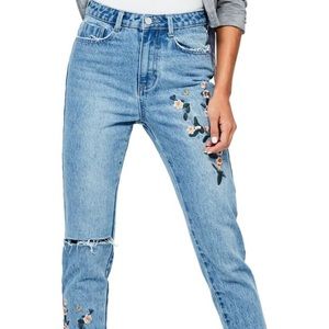 Missguided RIOT Embroidered Mom Jeans